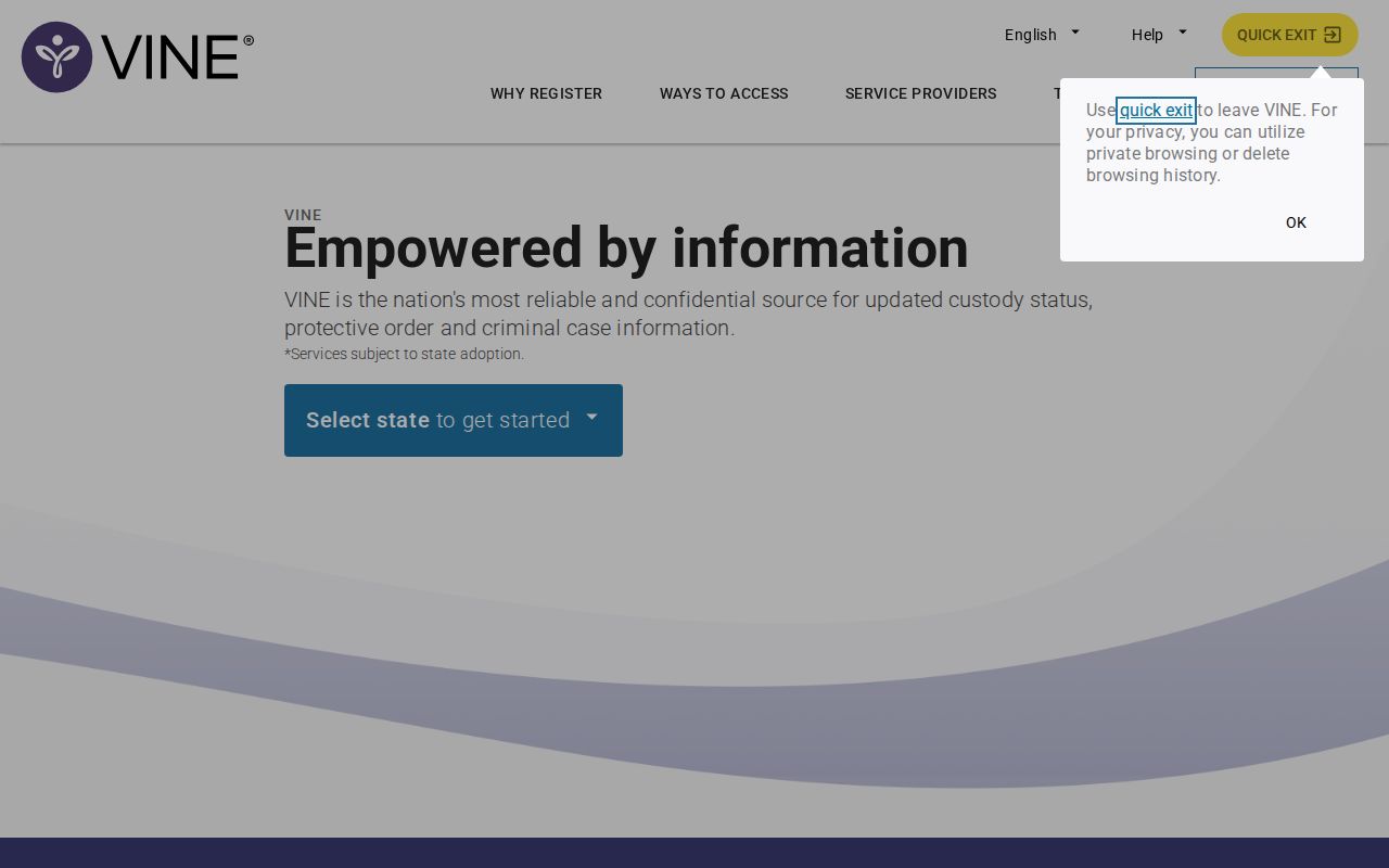 VINELink search and custody alert registration interface